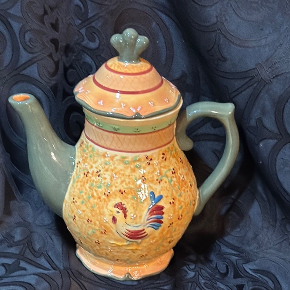 ella Casa by GANZ Colorful Ceramic Teapot with Rooster Design